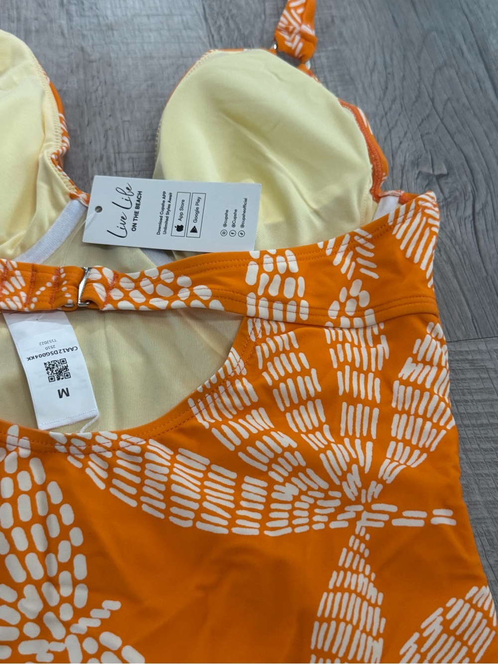 Cupshe Orange & White Tropical Halter Tankini Set - Picture 6 of 6
